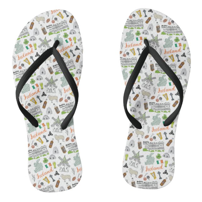 Ireland Sketch Doodle Pattern Jandals (Footbed)