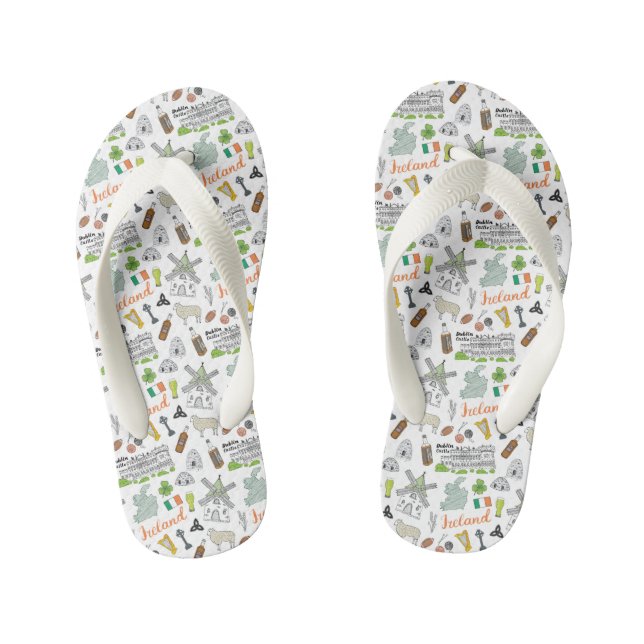 Ireland Sketch Doodle Pattern Kid's Jandals (Footbed)