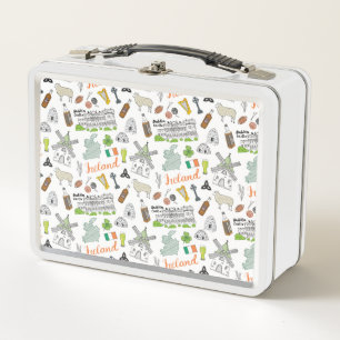 Ireland Sketch Doodle Pattern Metal Lunch Box