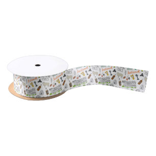 Ireland Sketch Doodle Pattern Satin Ribbon