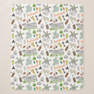 Ireland Sketch Doodle Pattern Sherpa Blanket