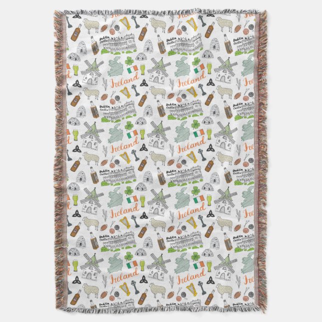 Ireland Sketch Doodle Pattern Throw Blanket (Front Vertical)