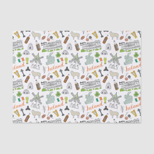 Ireland Sketch Doodle Pattern Tissue Paper (Front)