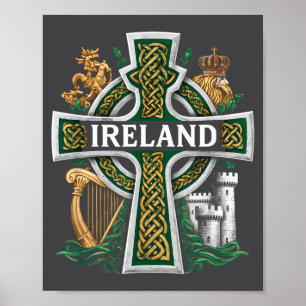 Ireland St Patrick Day Celtic Cross Green Celebrat Poster