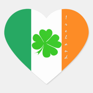 Ireland Sticker, Shamrock, Heart, Irish Flag Heart Sticker