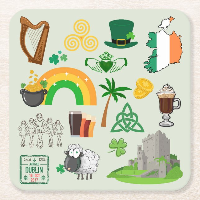 Ireland Symbols Square Paper Coaster (Front)