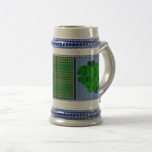 Ireland tartan,shamrock, 4 leaf clover, add name beer stein