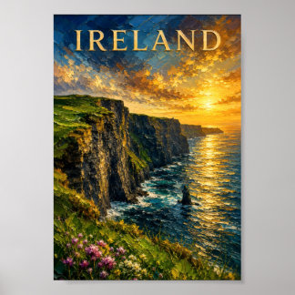Ireland: Vibrant Sunset Cliffs Moher Art Souvenir Poster