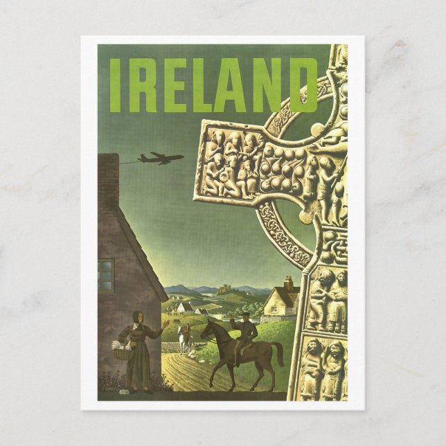 Ireland village, celtic cross, vintage travel postcard (Front)