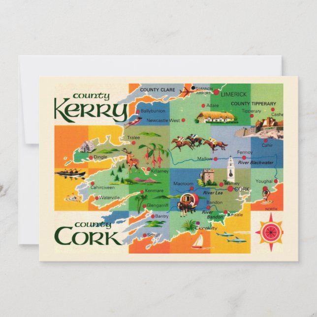 Ireland's Kerry & Cork Map 5x7 Big Postcard (Front)
