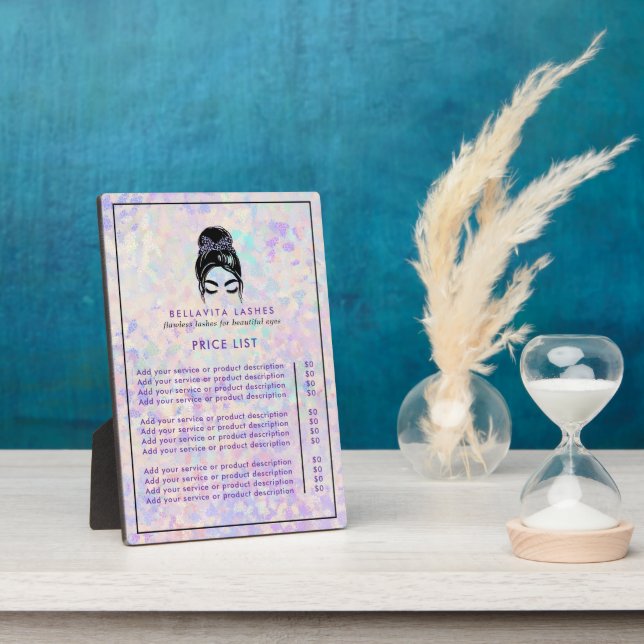 Iridescen Updo Holographic Eyelashes Service Price Plaque (Side)
