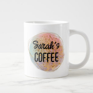 Iridescent Abstract Glitter With Name Large Coffee Mug
