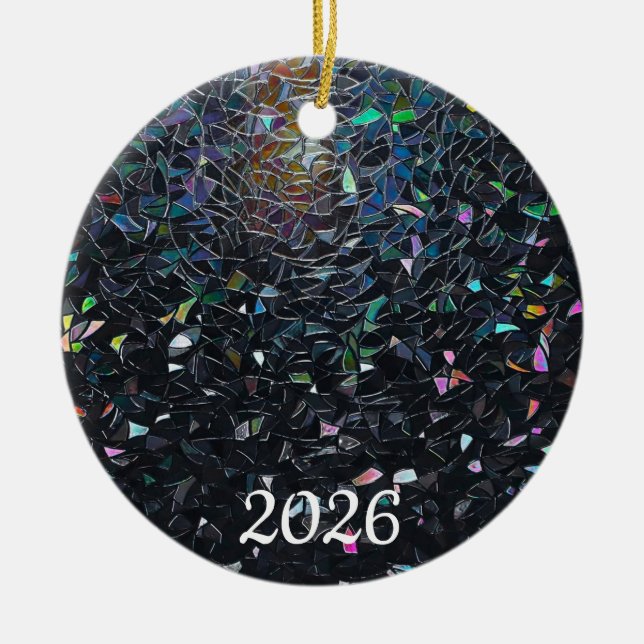 Iridescent Abstract Stained Glass Pattern Ceramic Tree Decoration (Front)