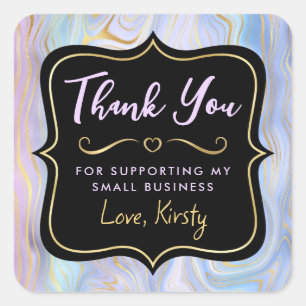 Iridescent and Gold Foil Strata Small Business Square Sticker