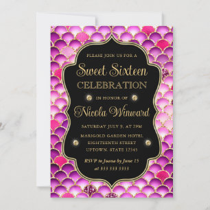 Iridescent and Gold Mermaid Scales Frame Sweet 16 Invitation