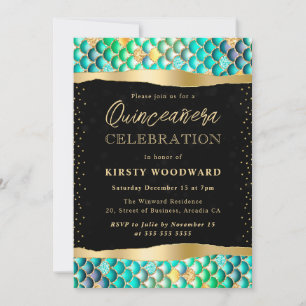 Iridescent and Gold Mermaid Scales Quinceanera Invitation