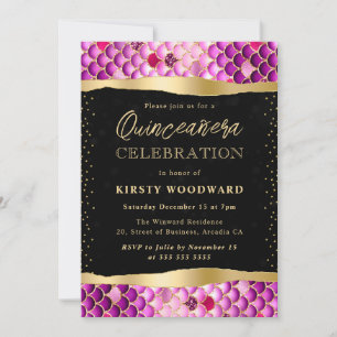 Iridescent and Gold Mermaid Scales Quinceanera Invitation