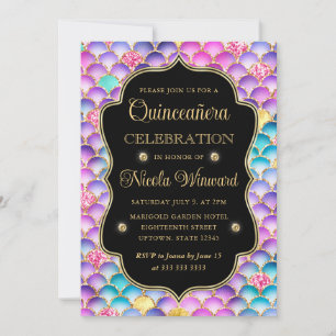 Iridescent and Gold Mermaid Scales Quinceanera Invitation