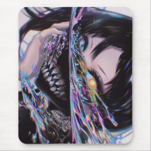 Iridescent Anime Horror: Liquid Smile Monster Mouse Pad