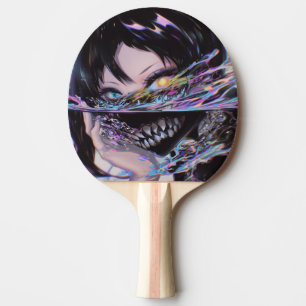 Iridescent Anime Horror: Liquid Smile Monster Ping Pong Paddle
