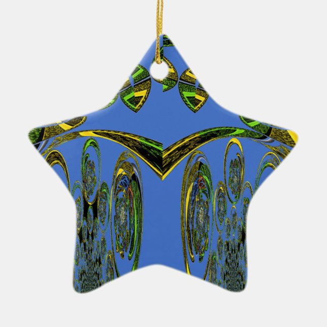 Iridescent Art Print with Golden Abstract Design Ceramic Tree Decoration (Front)