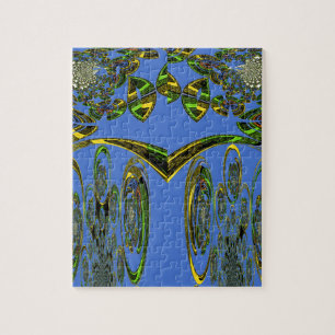 Iridescent Art Print with Golden Abstract Design Jigsaw Puzzle