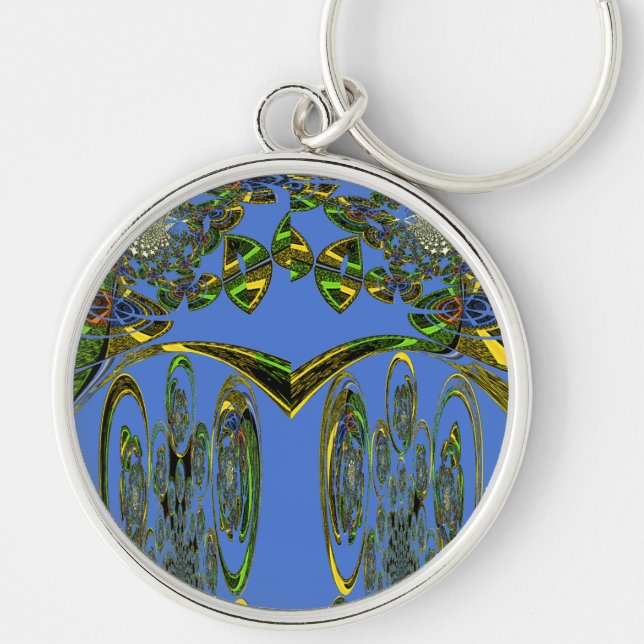 Iridescent Art Print with Golden Abstract Design Key Ring (Front)