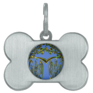 Iridescent Art Print with Golden Abstract Design Pet ID Tag
