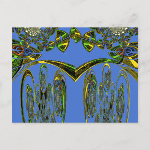 Iridescent Art Print with Golden Abstract Design Postcard