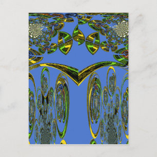 Iridescent Art Print with Golden Abstract Design Postcard