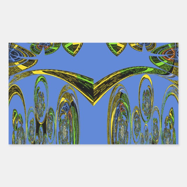 Iridescent Art Print with Golden Abstract Design Rectangular Sticker (Front)