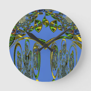 Iridescent Art Print with Golden Abstract Design Round Clock