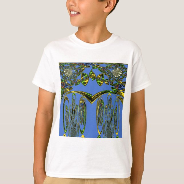Iridescent Art Print with Golden Abstract Design T-Shirt (Front)