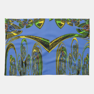 Iridescent Art Print with Golden Abstract Design Tea Towel
