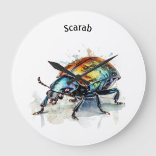 Iridescent Beetle in Watercolor, custom Large Clock