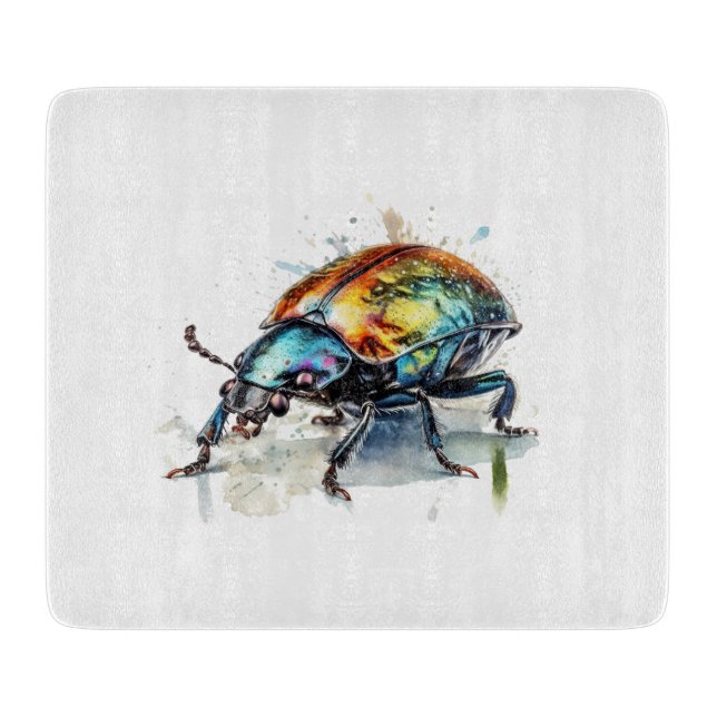 Iridescent Beetle in Watercolor Cutting Board (Front)