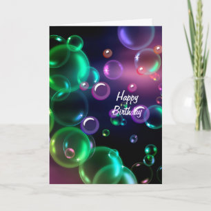 Iridescent Birthday Bubbles On Black  Card