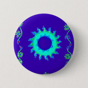 Iridescent blue Floral Art Oil Painting 6 Cm Round Badge