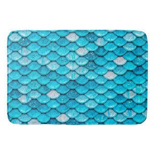 Iridescent Blue Glitter Shiny Mermaid Fish Scales Bath Mat