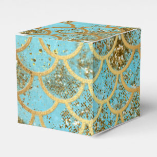 Iridescent Blue Gold Glitter Mermaid Fish Scales Favour Box