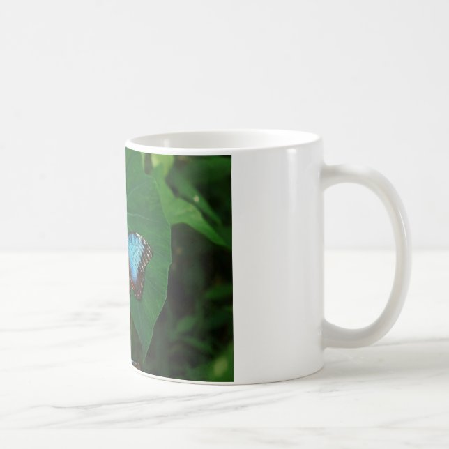 Iridescent Blue with Black Butterfly Wings Coffee Mug (Right)