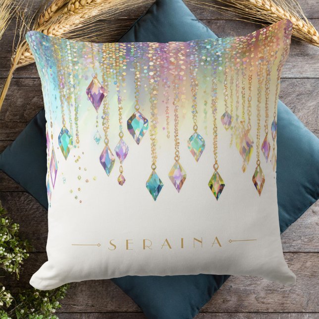 Iridescent Boho Gems on White ID1035 Cushion (Creator Uploaded)