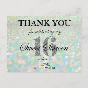Iridescent Bokeh Lights Sweet 16 Thank You Note Postcard
