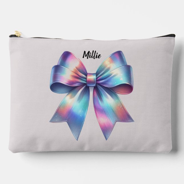 Iridescent Bow Personalised Accessory Pouch (Front)