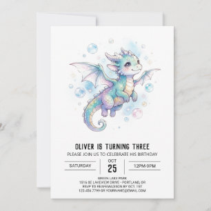 Iridescent Bubble Dragon Birthday Invitation