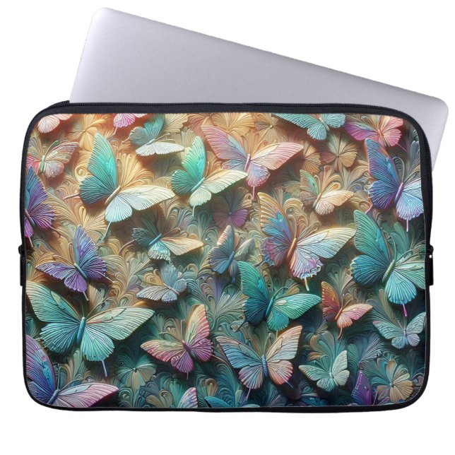 Iridescent Butterfly Garden Laptop Sleeve (Front)