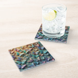 Iridescent Butterfly Garden Mousepad Glass Coaster