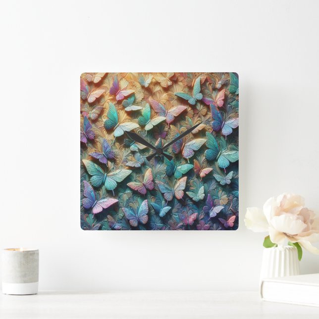Iridescent Butterfly Garden Mousepad Square Wall Clock (Home)