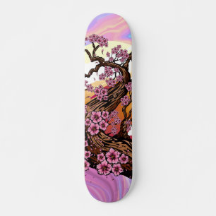 Iridescent Cherry Blossom Sunset Japanese Skateboard