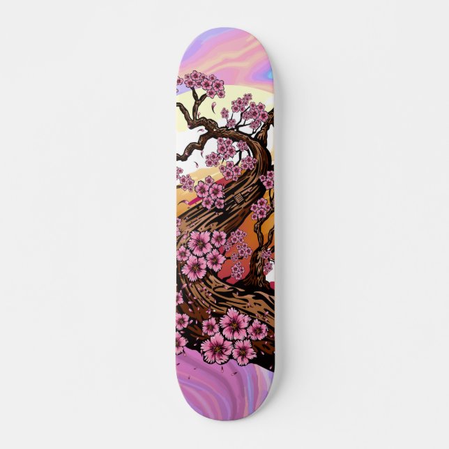 Iridescent Cherry Blossom Sunset Japanese  Skateboard (Front)